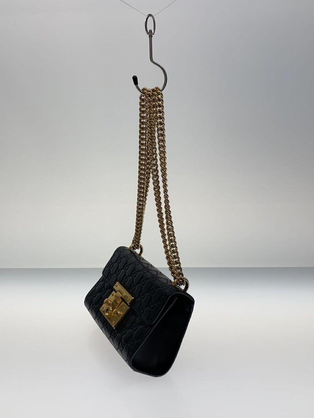 Gucci Chain Leather Shoulder Black Bag ssima Padlock Black
